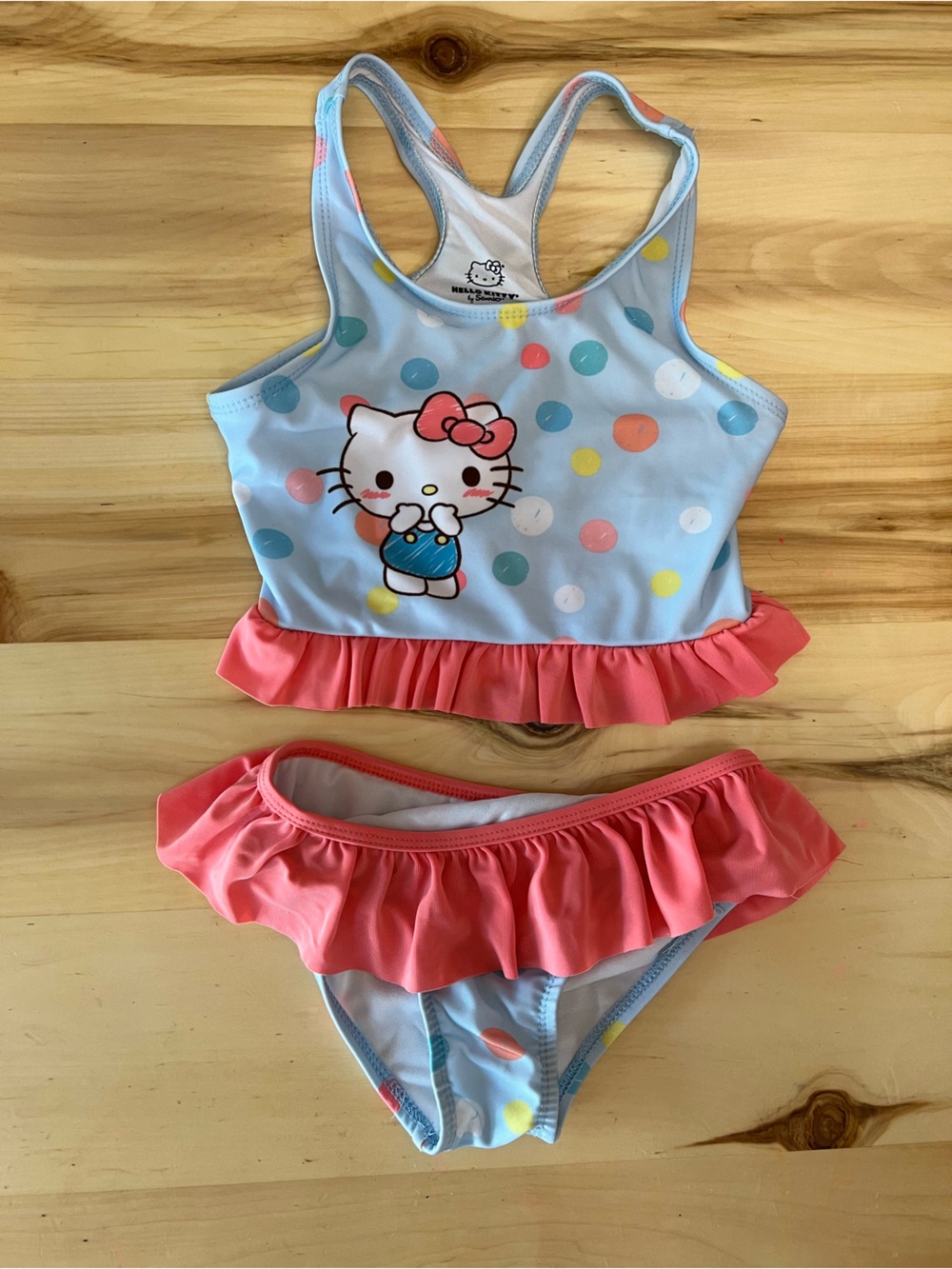 Sanrio Hello Kitty Light Blue & Coral Ruffle Two-Piece Swim Set
